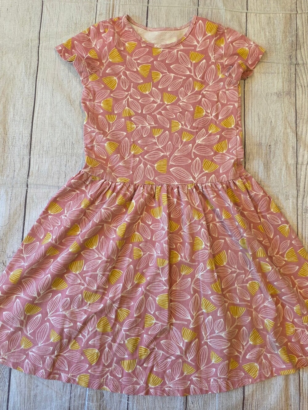 Winter Water Factory Girls Size 10 Leaf Print 100% Organic Cotton Dress Summer